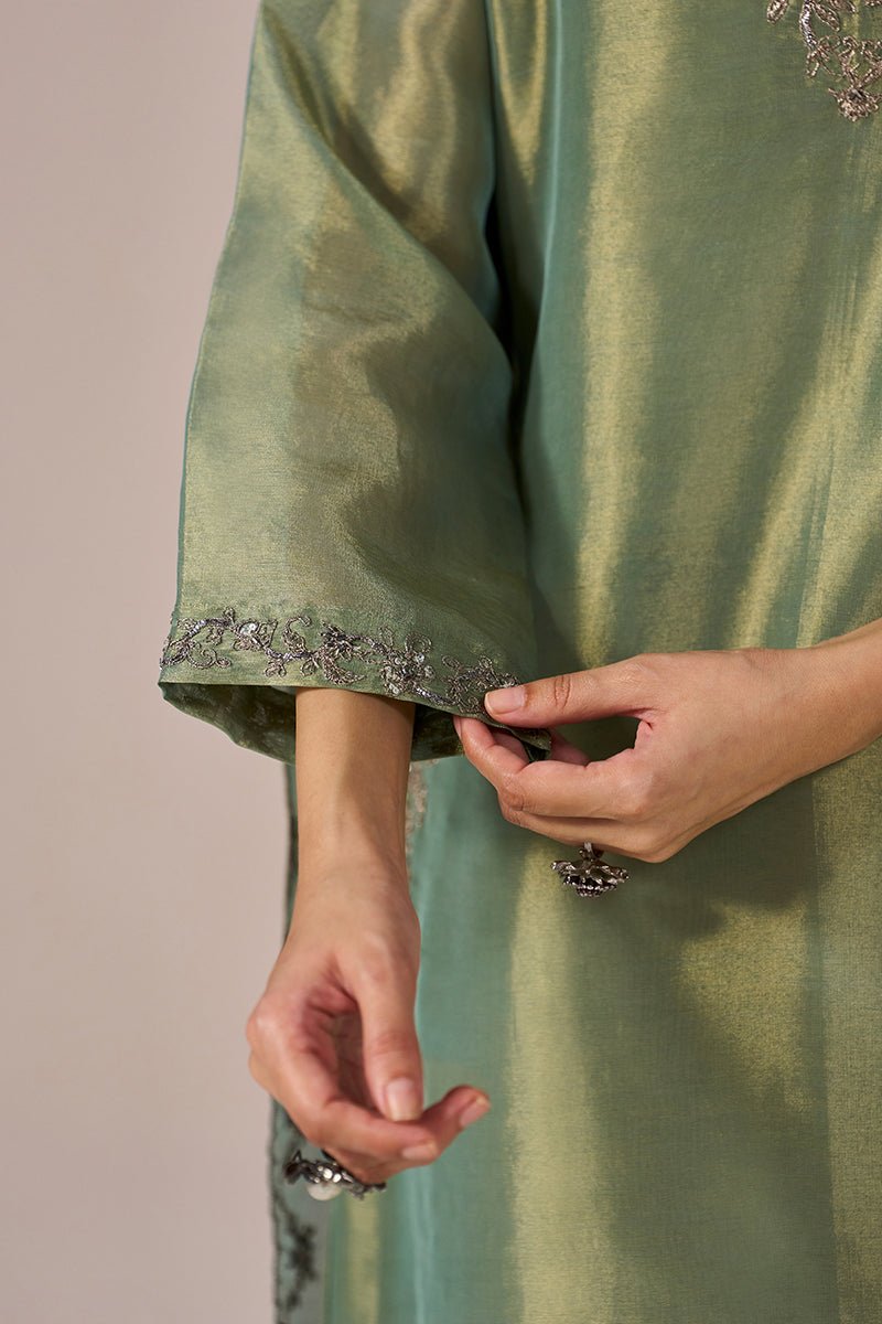 Pista Tissue Festive Kurta Set - Ganga Fashions