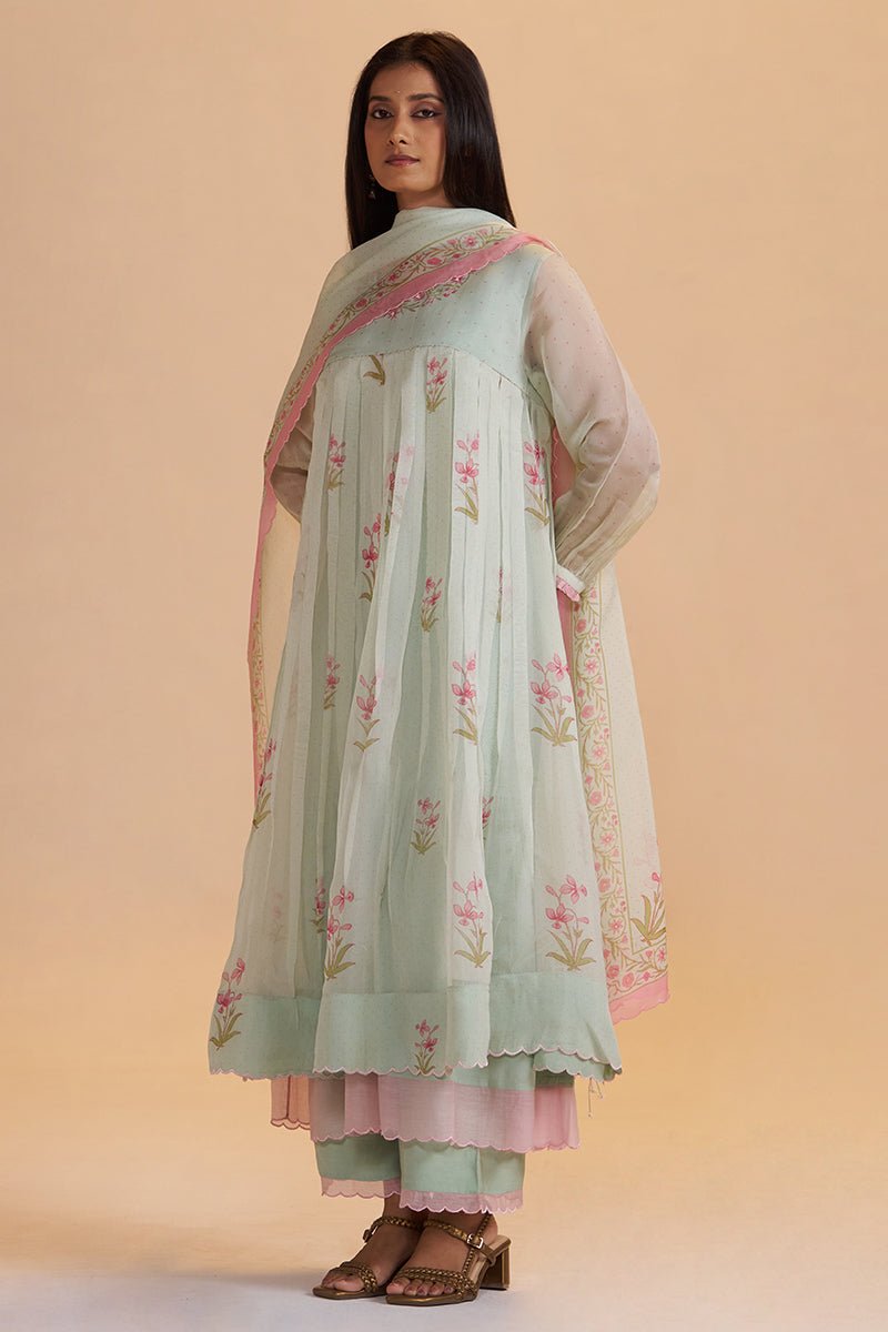 Milky Pistachio Green Silk Festive Kurta Set - Ganga Fashions