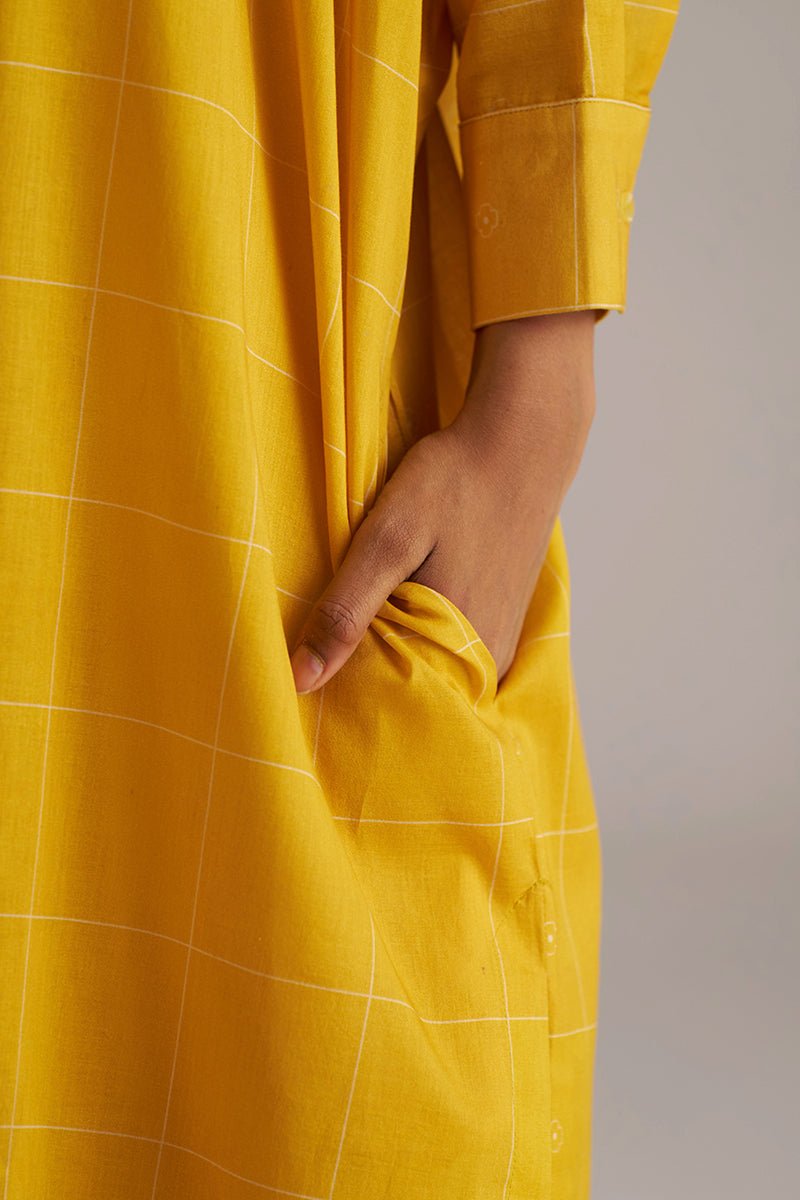 left pocket hand side model view Yellow & Cream Mul Mul Print Co-Ord Set