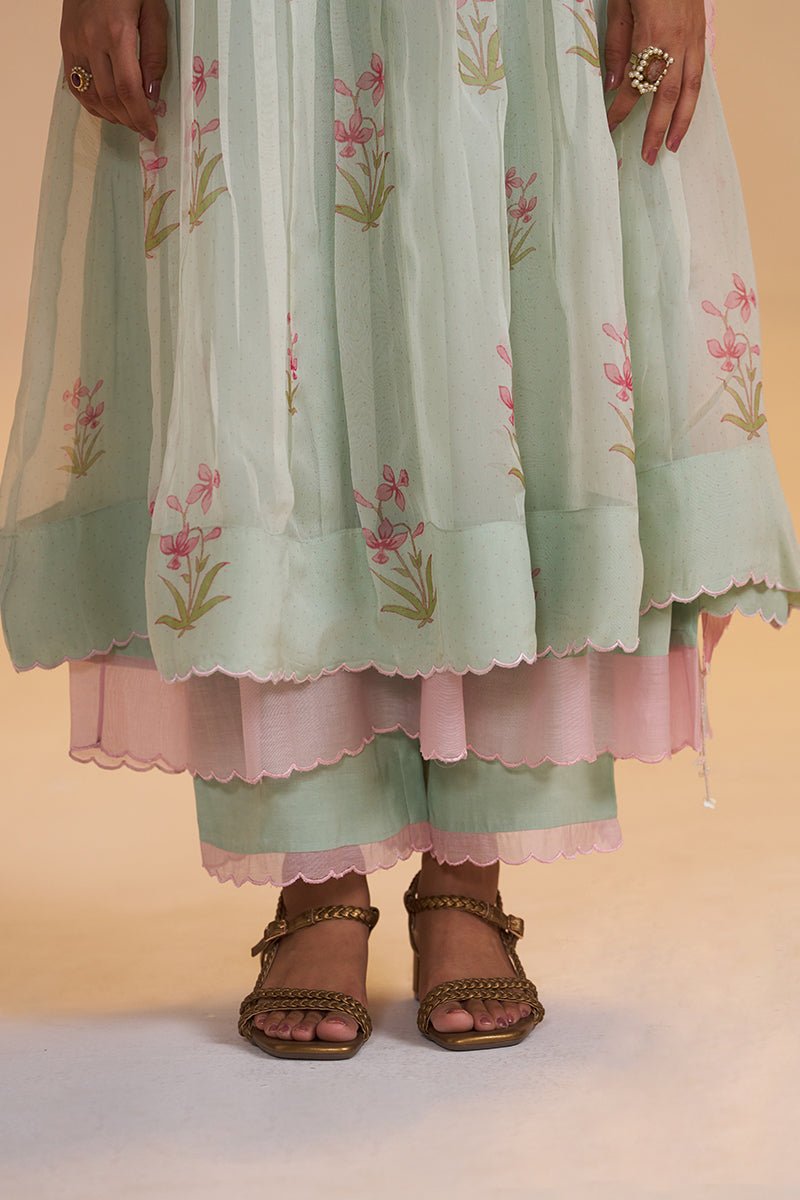 Milky Pistachio Green Silk Festive Kurta Set - Ganga Fashions