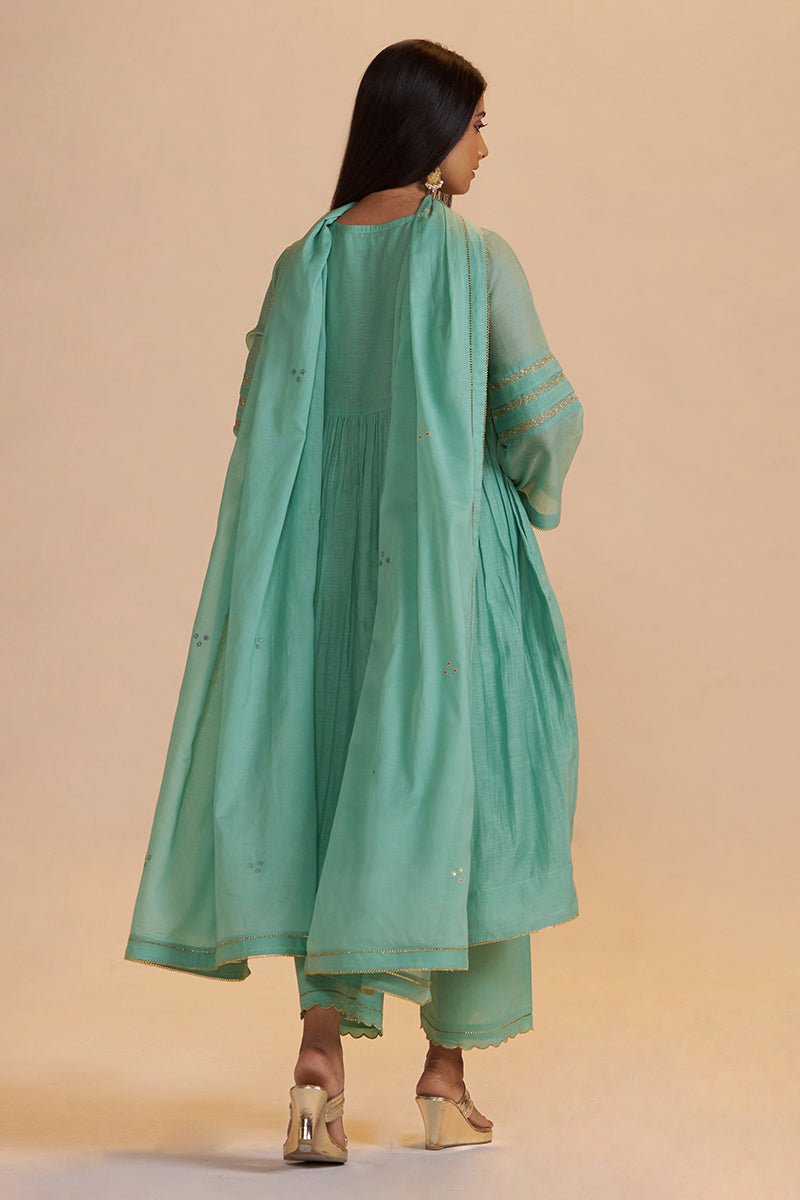 Dusty Jade Green Silk Festive Kurta Set - Ganga Fashions