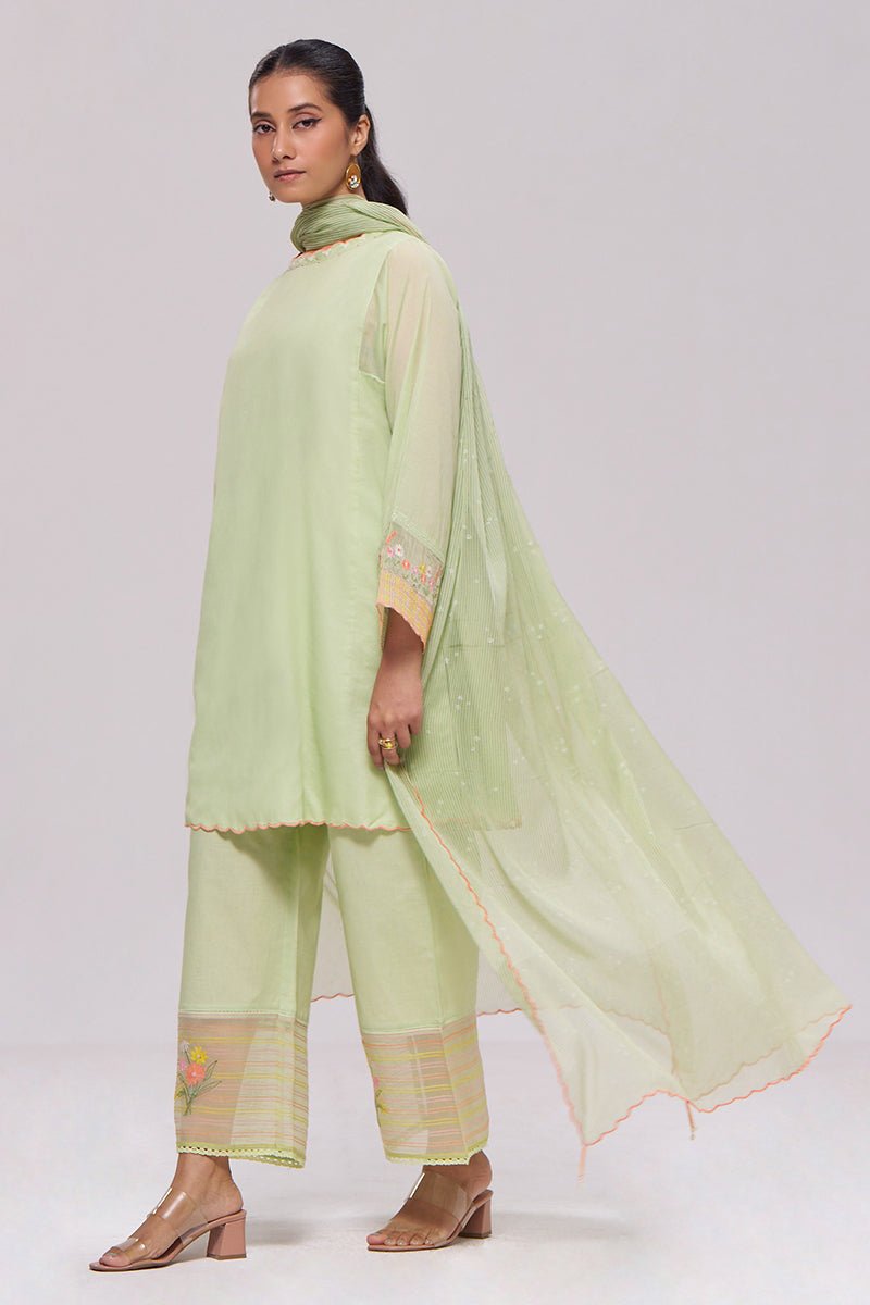 Pistachio Mul-Chanderi Kurta Set - Ganga Fashions
