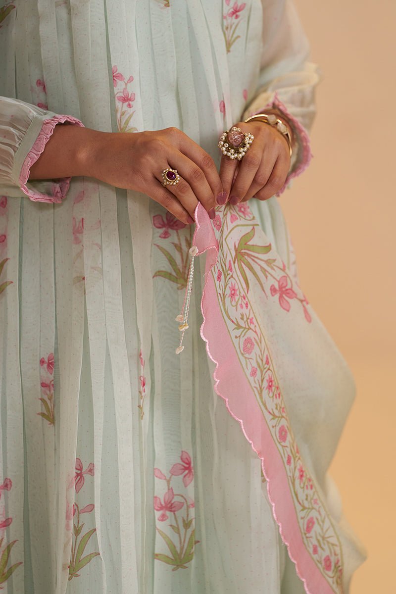 Milky Pistachio Green Silk Festive Kurta Set - Ganga Fashions