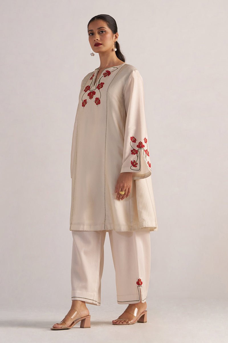 right side model view TOFU Cream Festive Co-Ord Set