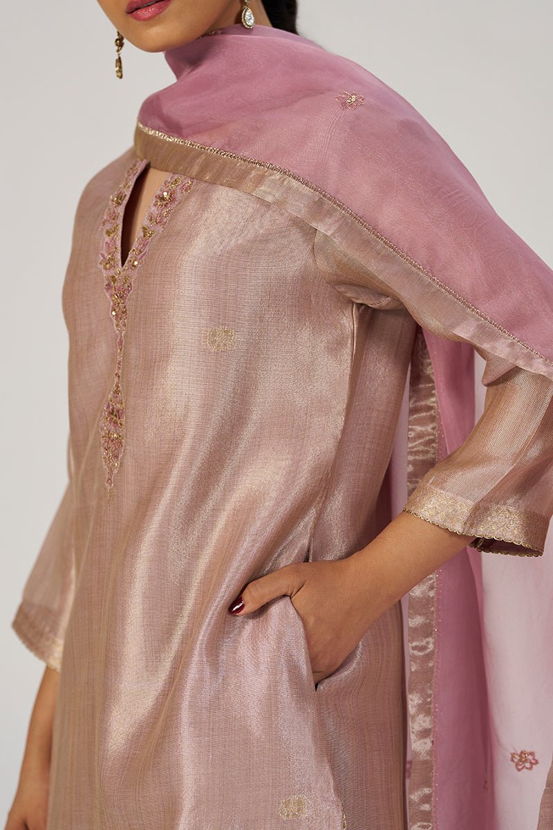 Deauville Mauve Tissue Festive Kurta Set - Ganga Fashions