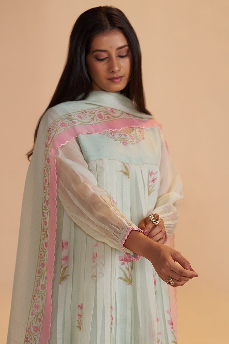 Milky Pistachio Green Silk Festive Kurta Set - Ganga Fashions