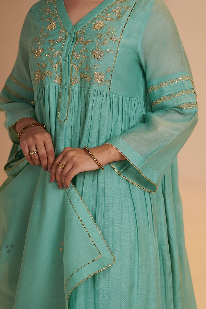 Dusty Jade Green Silk Festive Kurta Set - Ganga Fashions