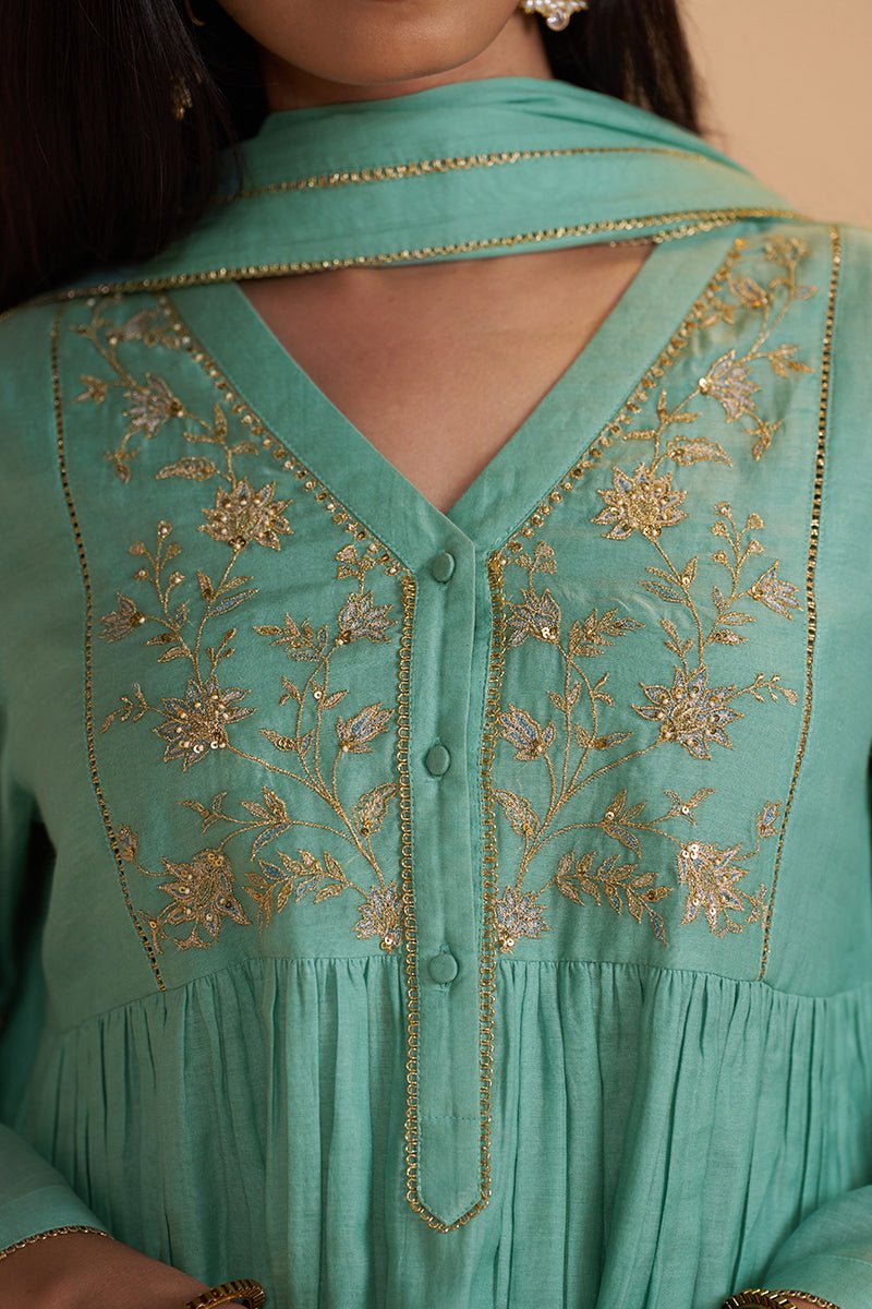 Dusty Jade Green Silk Festive Kurta Set - Ganga Fashions