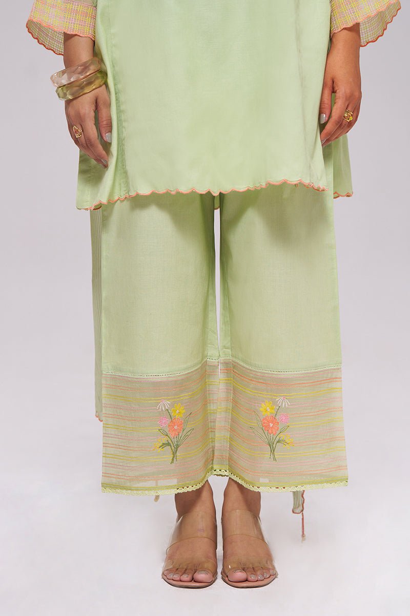 Pistachio Mul-Chanderi Kurta Set - Ganga Fashions