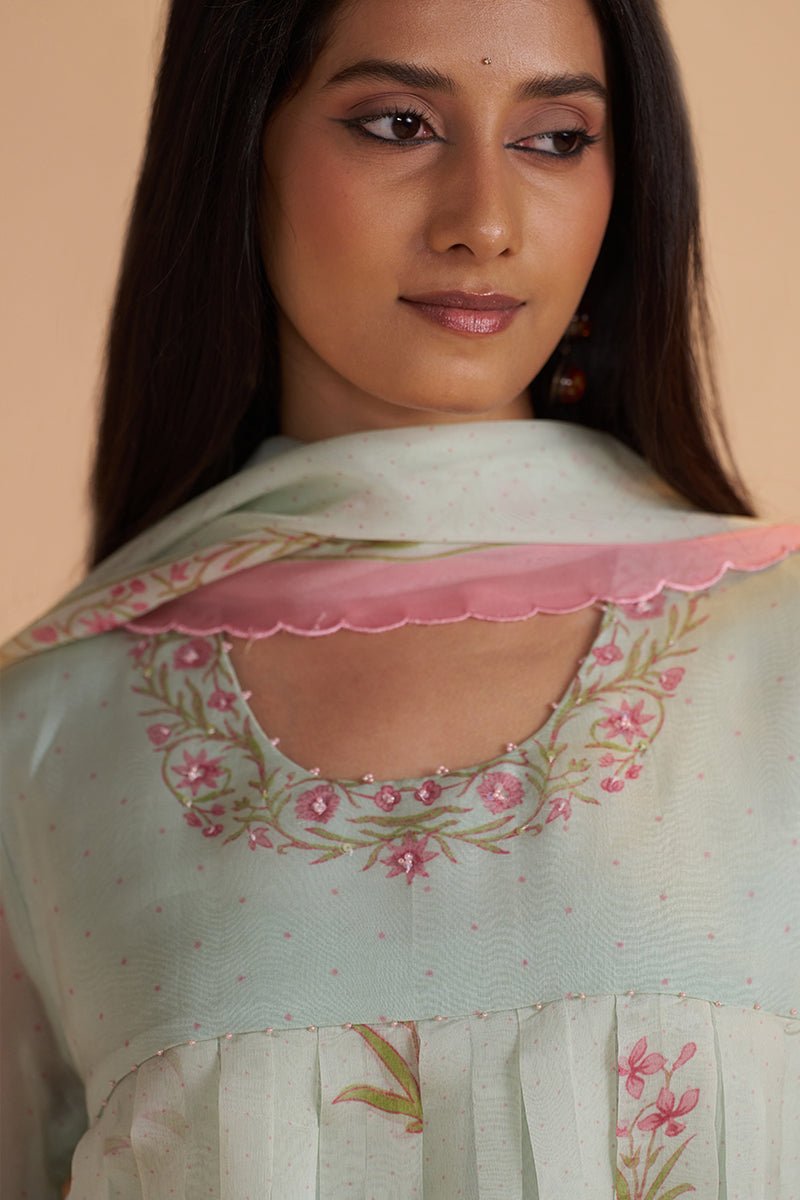 Milky Pistachio Green Silk Festive Kurta Set - Ganga Fashions