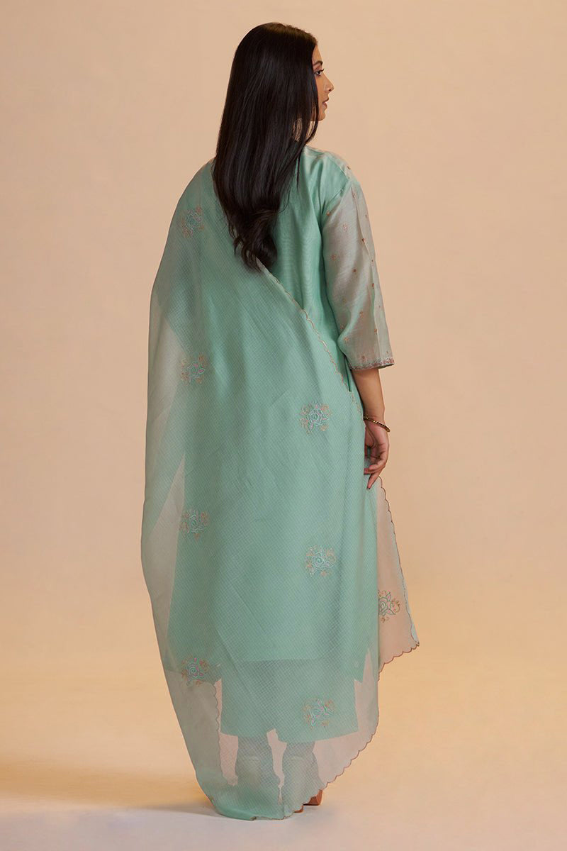 Pale Turquoise Chanderi Silk Festive Kurta Set