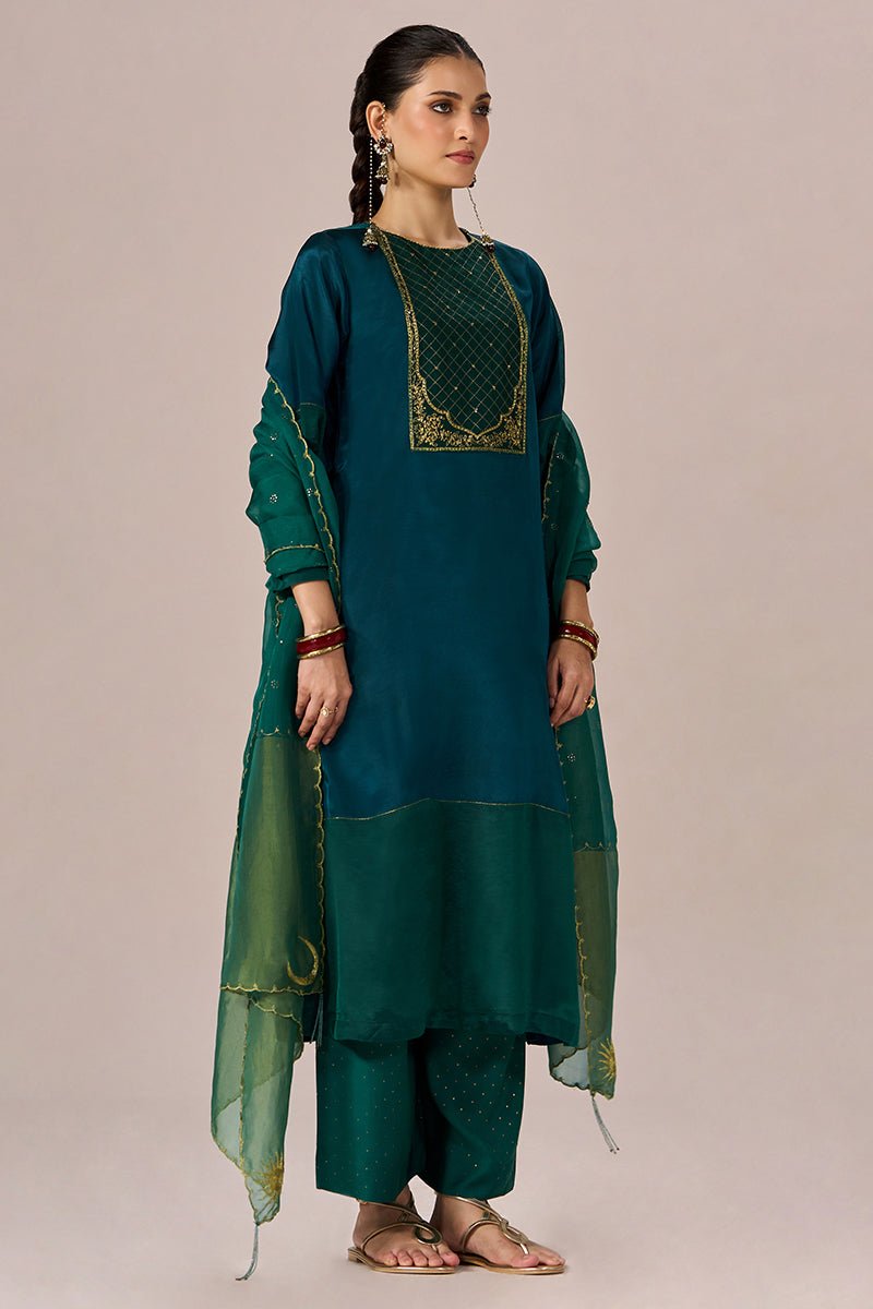 Peacock Blue and Peacock Green Festive kurta Set - Ganga Fashions