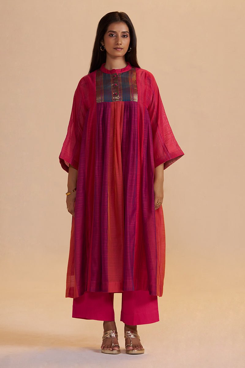 Wine and Rani Pink Woven Co-ord Set - Ganga Fashions