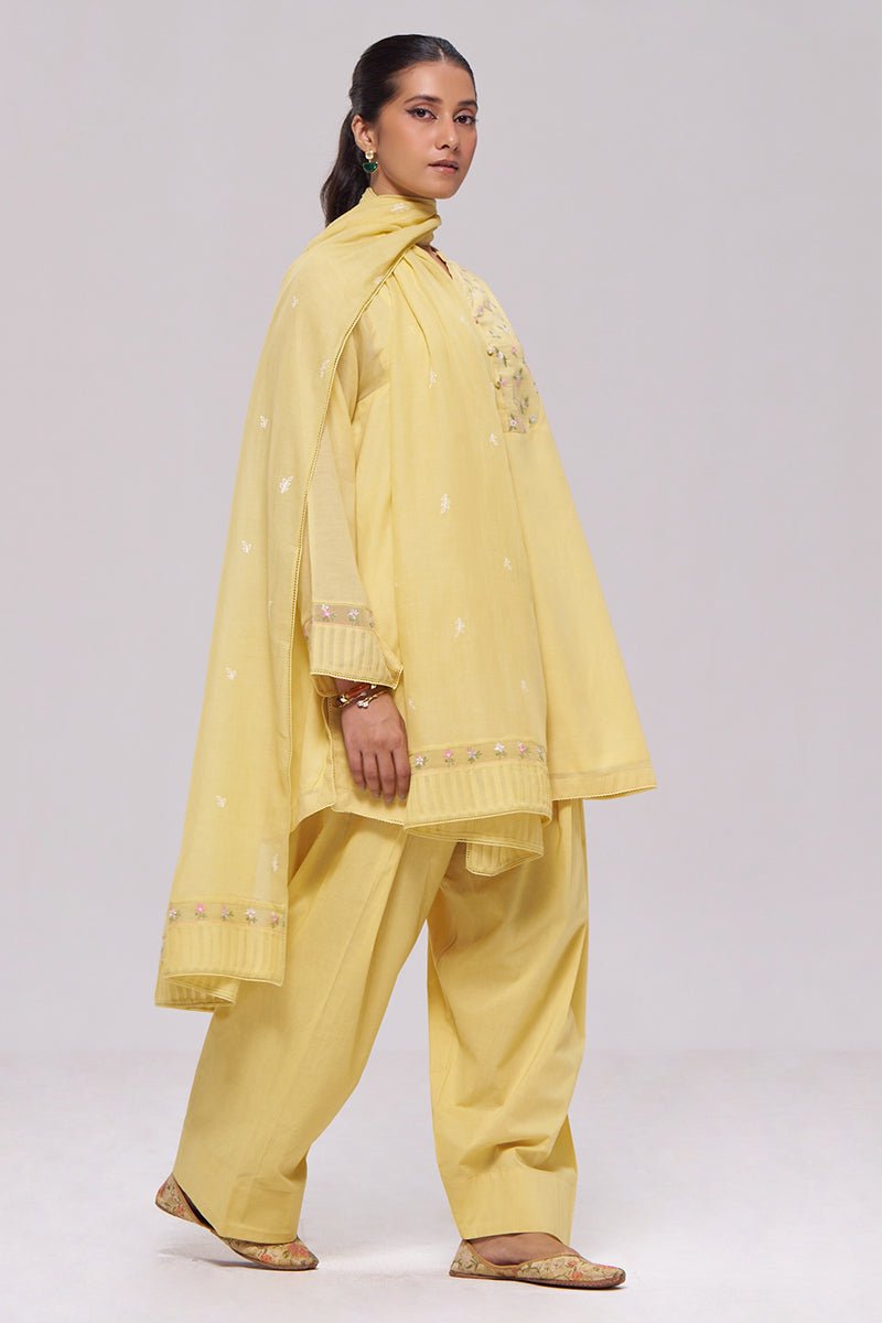Yellow Mul-Chanderi Kurta Set - Ganga Fashions