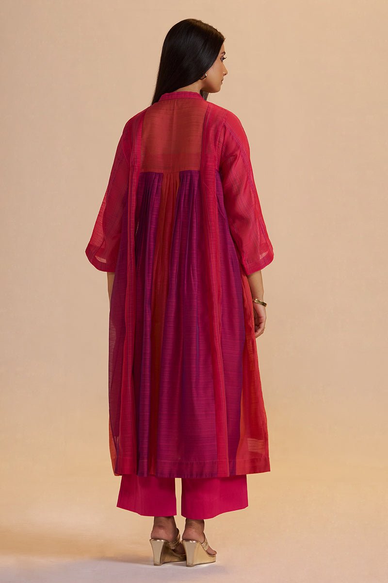 Wine and Rani Pink Woven Co-ord Set - Ganga Fashions