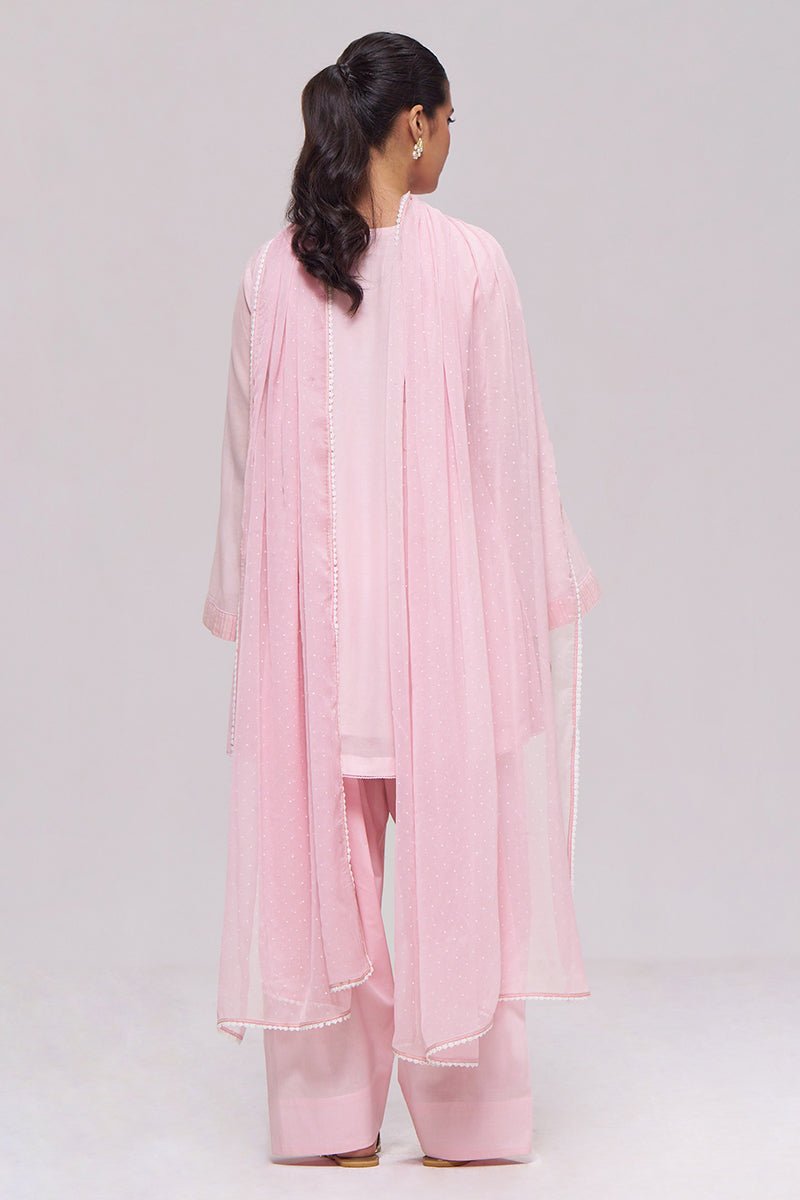 Light Pink Mul-Chanderi Kurta Set - Ganga Fashions