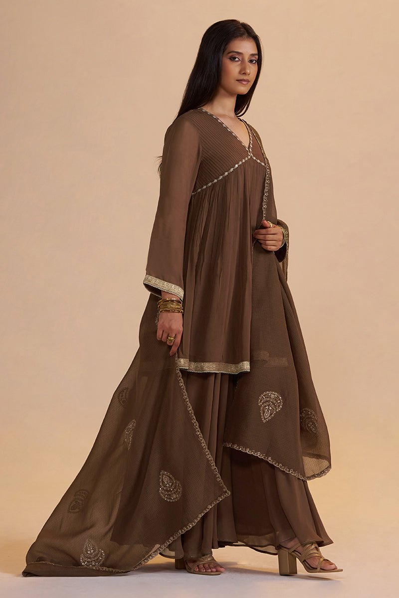 Husk Brown Festive Sharara Kurta Set - Ganga Fashions