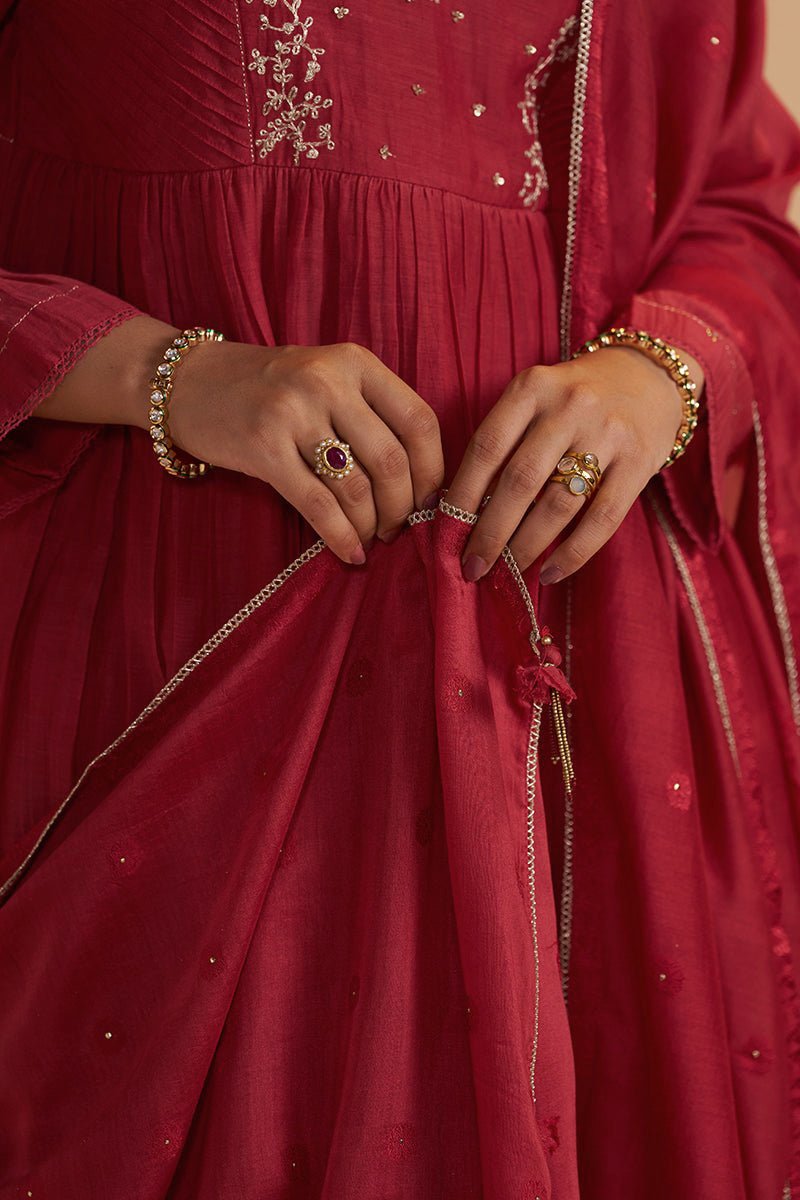 Rich Red Chanderi Silk Festive Kurta Set - Ganga Fashions