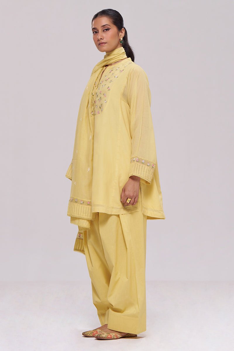 Yellow Mul-Chanderi Kurta Set - Ganga Fashions