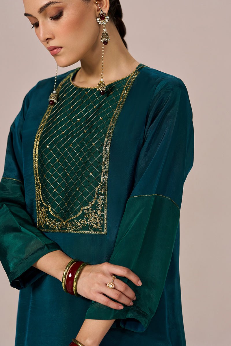 Peacock Blue and Peacock Green Festive kurta Set - Ganga Fashions