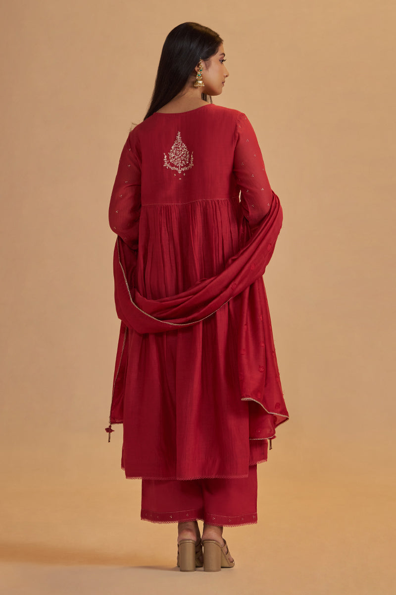 Rich Red Chanderi Silk Festive Kurta Set