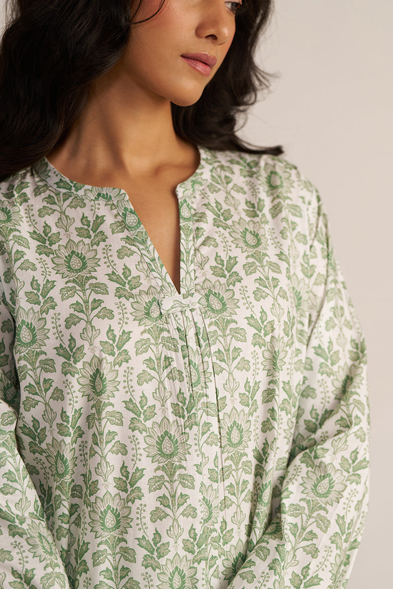 Light Grass Green and White Cotton Kurta