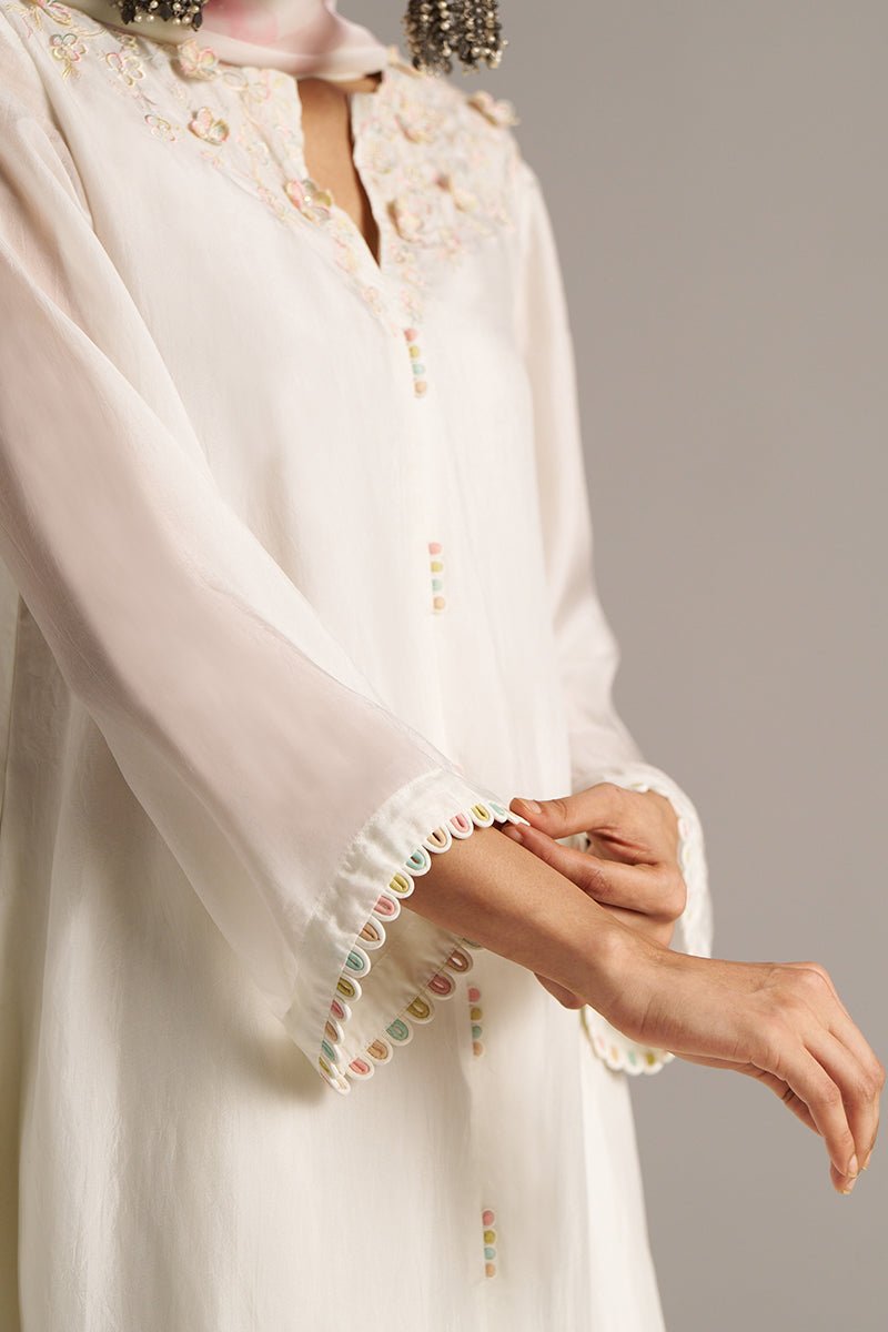 Cloud White Bemberg Silk Kurta Set