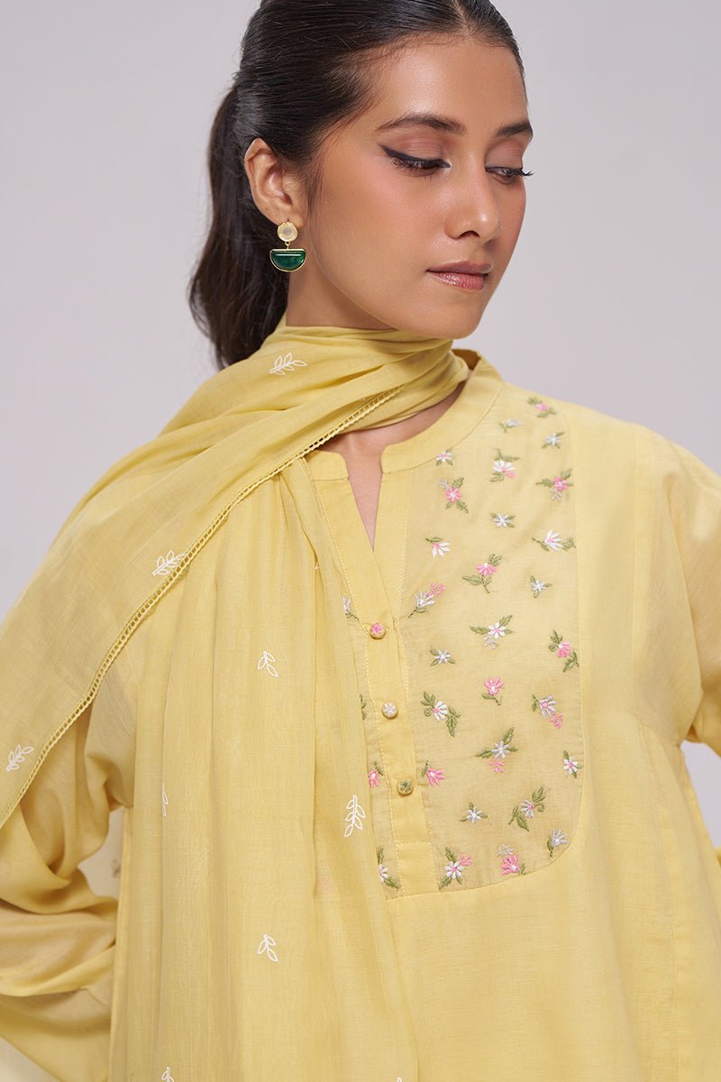 Yellow Mul-Chanderi Kurta Set - Ganga Fashions