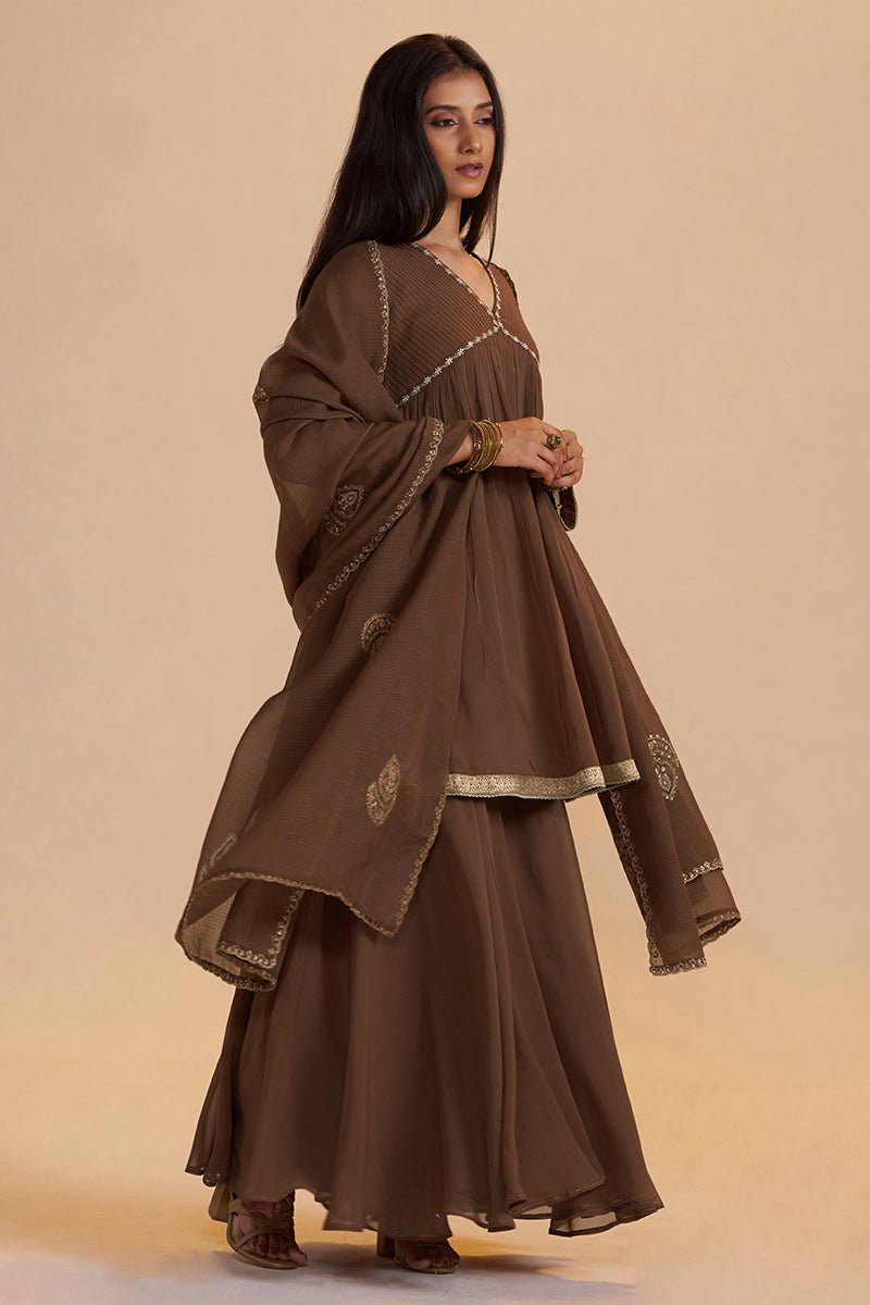 Husk Brown Festive Sharara Kurta Set - Ganga Fashions