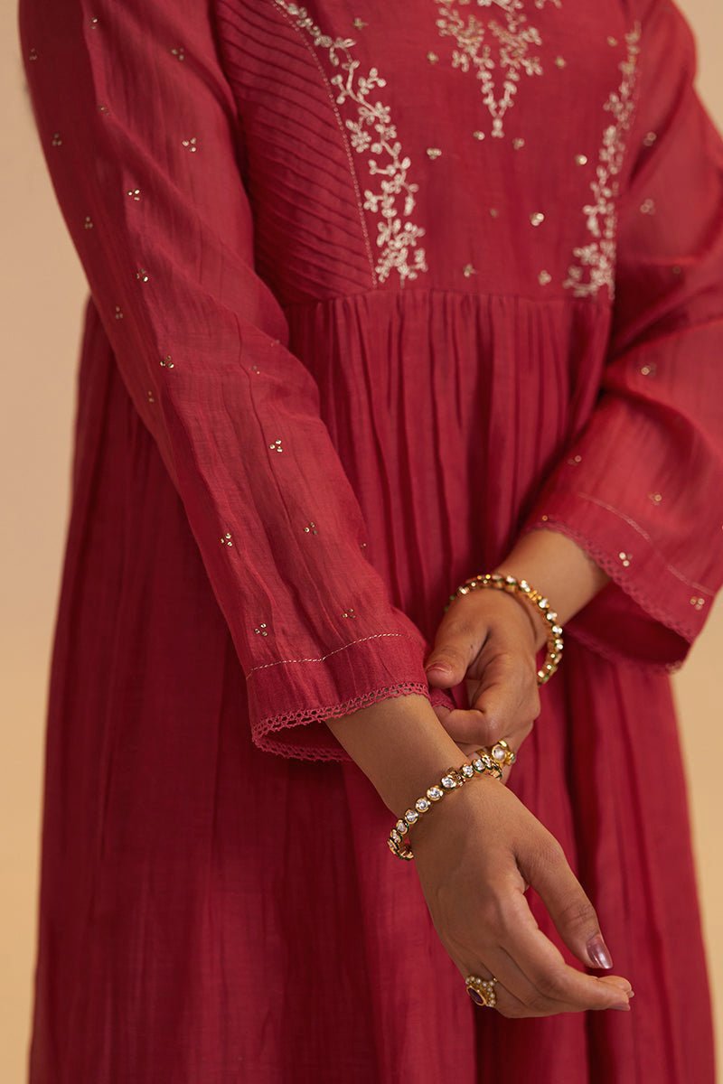 Rich Red Chanderi Silk Festive Kurta Set - Ganga Fashions