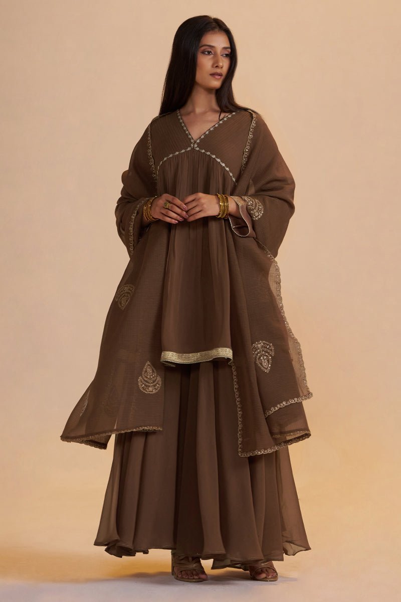 Husk Brown Festive Sharara Kurta Set - Ganga Fashions
