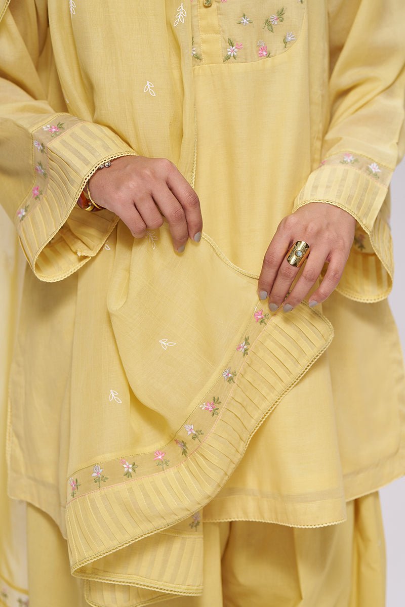 Yellow Mul-Chanderi Kurta Set - Ganga Fashions