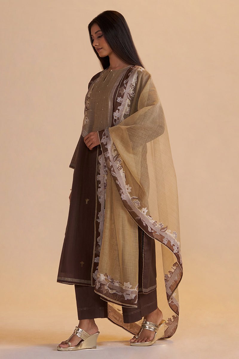 Deep Mahogany Woven Kurta Set - Ganga Fashions