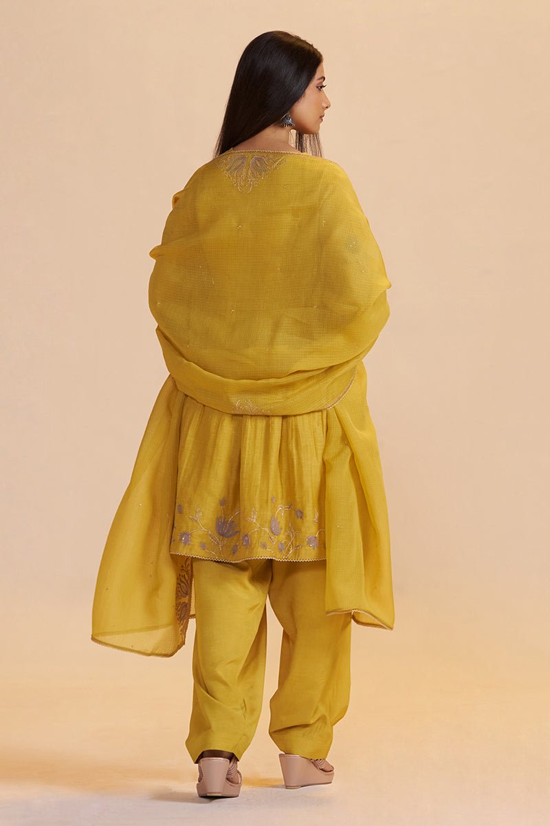 Mustard Yellow Chanderi Kurta Set - Ganga Fashions