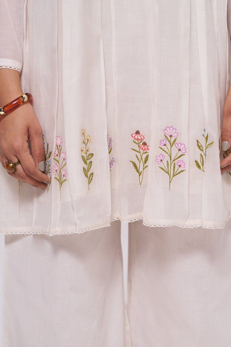Ivory Mul-Chanderi Kurta Set - Ganga Fashions