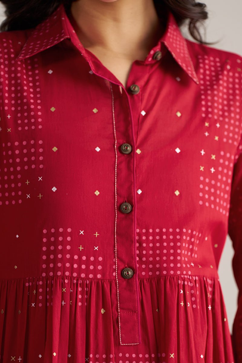 front side zoom view Samba Red & Beetroot Purple Cotton Co-ord Set