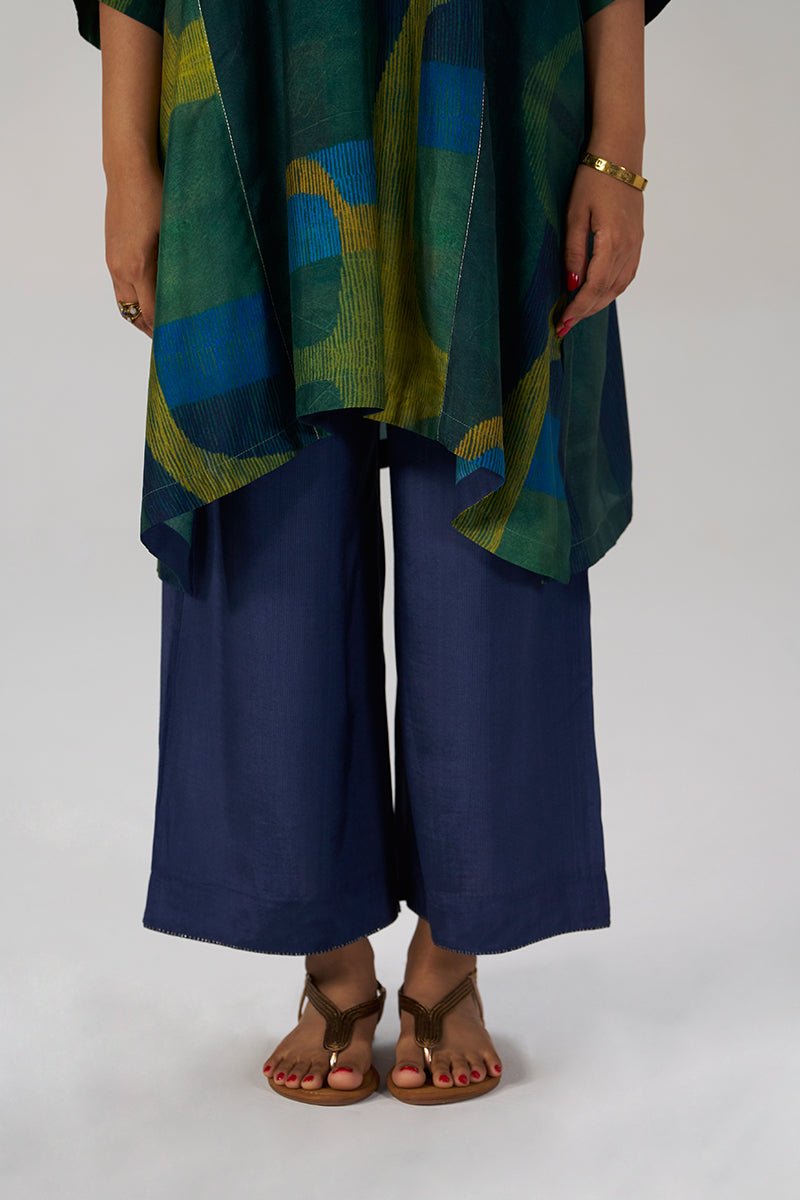 Deep Green and Blue Abstract Silk Co-ord Set - Ganga Fashions