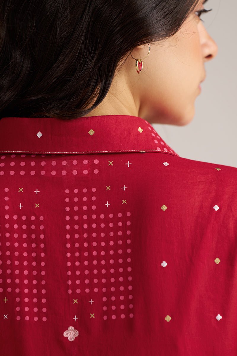 back side model view Samba Red & Beetroot Purple Cotton Co-ord Set