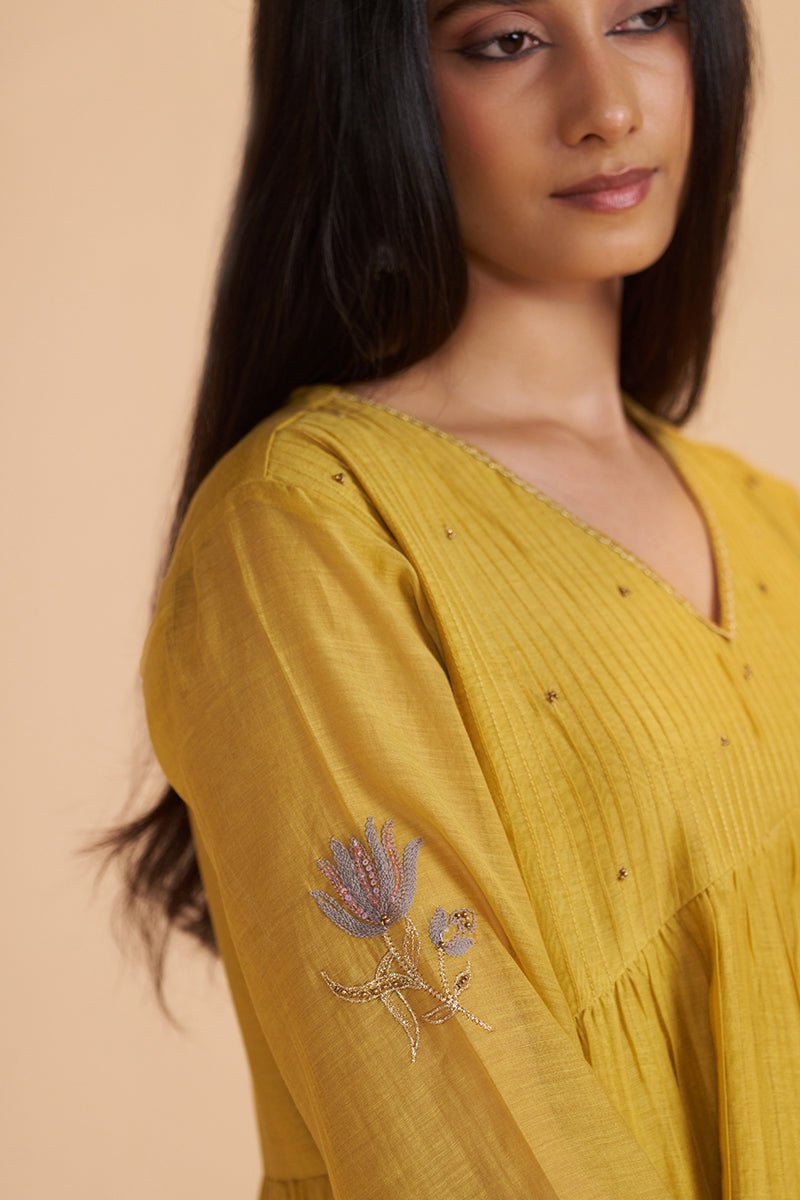 Mustard Yellow Chanderi Kurta Set - Ganga Fashions