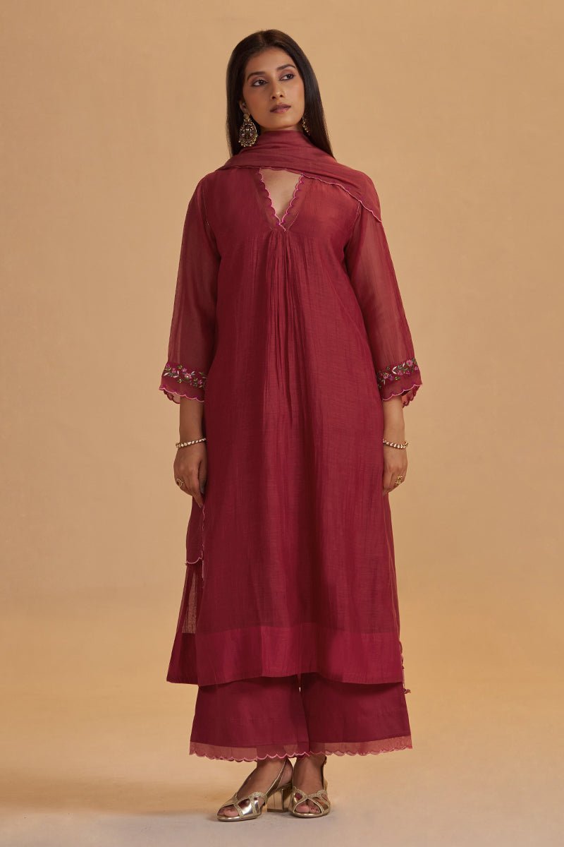 Deep Rose Chanderi Silk festive Kurta Set - Ganga Fashions