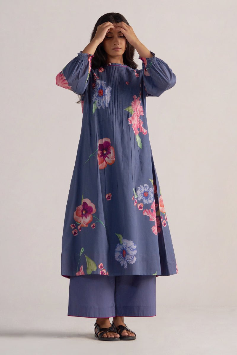 front view Nightshadow Blue Mul Cotton Co-ord Set