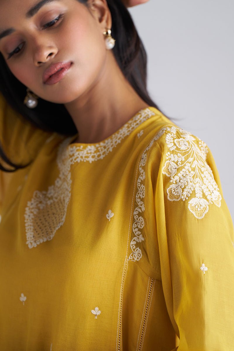 Mango Mojito Mul-Chanderi Embroidered Kurta Set