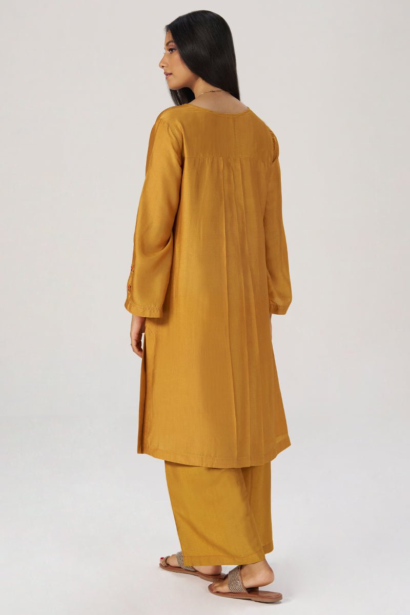 Mustard Floral Silk Festive Co-ord Set - Ganga Fashions