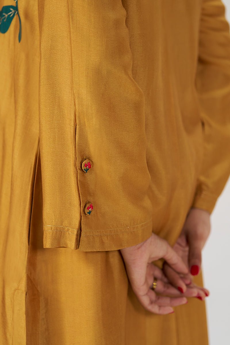 Mustard Floral Silk Festive Co-ord Set - Ganga Fashions