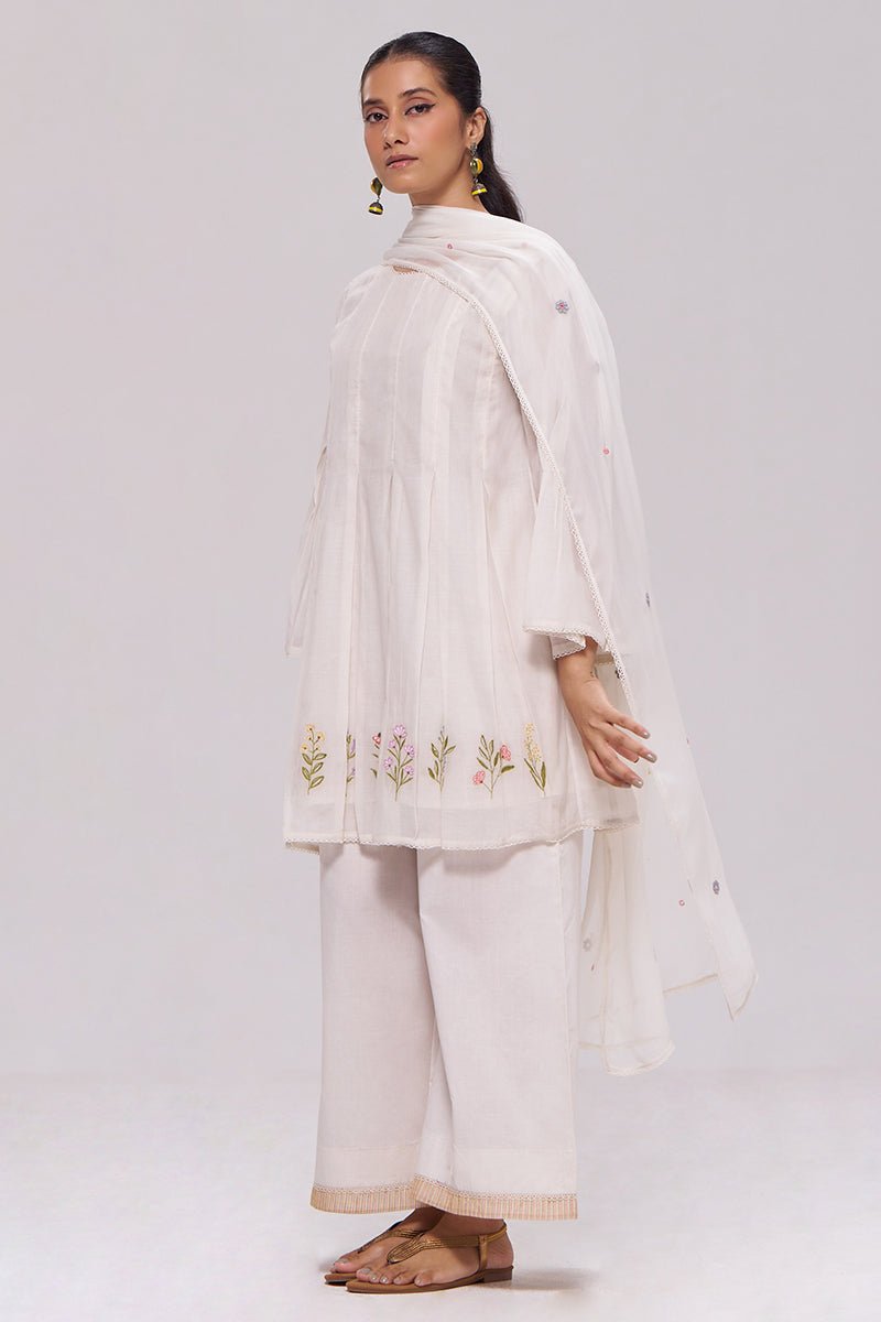 Ivory Mul-Chanderi Kurta Set - Ganga Fashions