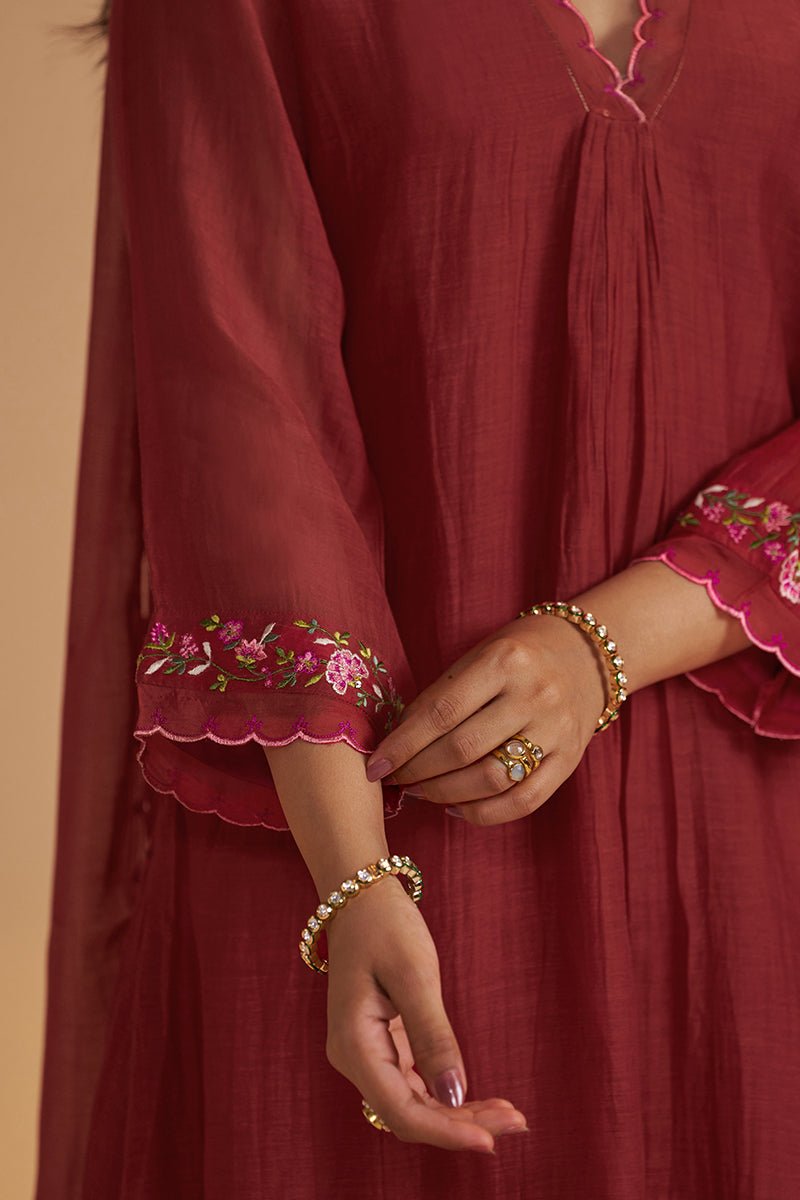 Deep Rose Chanderi Silk festive Kurta Set - Ganga Fashions