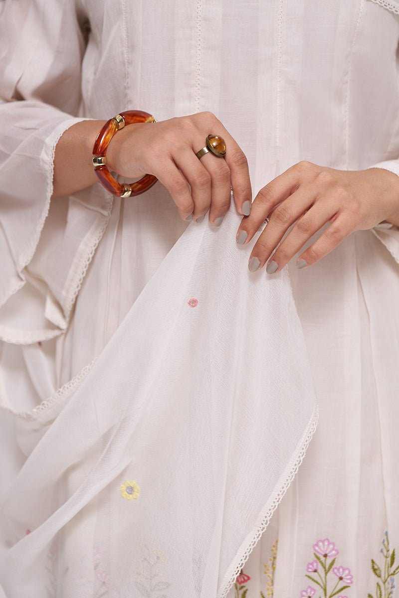 Ivory Mul-Chanderi Kurta Set - Ganga Fashions