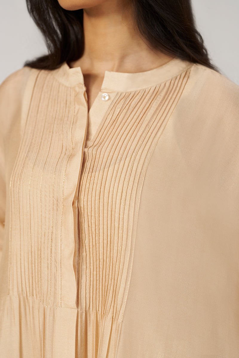 Beige Botanical Silk Festive Co-ord Set - Ganga Fashions