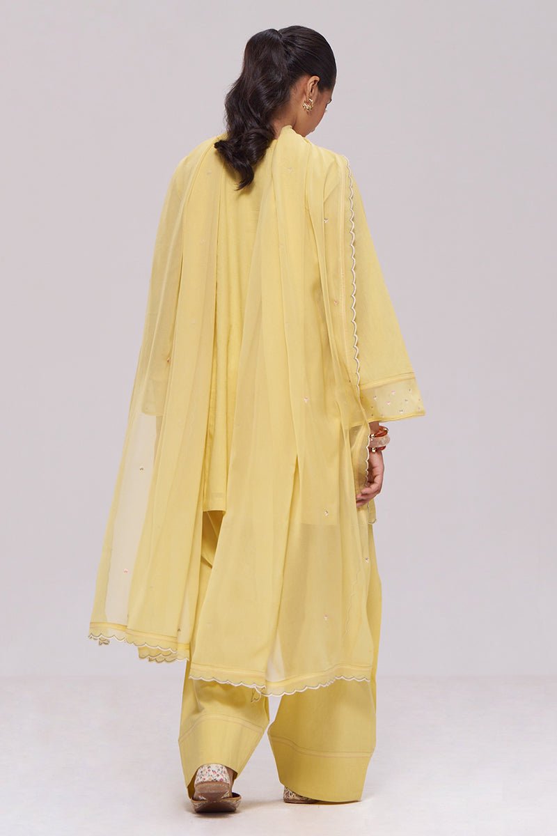 Sulphur Yellow Mul-Chanderi Kurta Set - Ganga Fashions