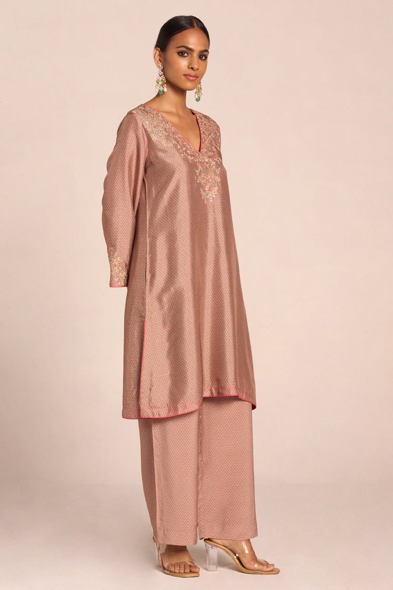Grey Print and Embroidered Festive Co-ord Set - Ganga Fashions